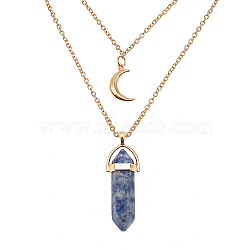 Natural Blue Spot Jasper Cone Pendant Double Layer Necklace, with Moon Charms, 19.69 inch(50cm)(UX9990-3)