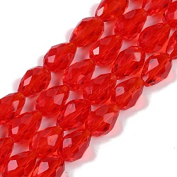 Transparent Glass Beads Strands, Faceted, Teardrop, Red, 5~6x4mm, Hole: 0.9mm, about 65~67pcs/strand, 15.35~16.14 inch(39~41cm)(EGLA-N013-T4mm-D12)