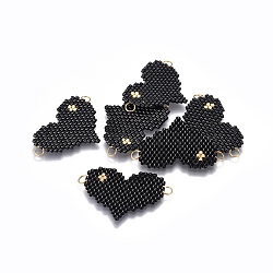 MIYUKI & TOHO Handmade Japanese Seed Beads Links, Loom Pattern, Heart, Black, 22x29x1.7mm, Hole: 2.5mm(SEED-A029-EG03)