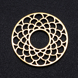 201 Stainless Steel Filigree Joiners Links, Laser Cut, Flat Round with Flower, Golden, 17.5x1mm(STAS-S105-JN918-2)