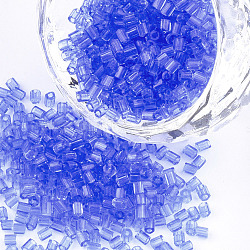 Grade A Glass Seed Beads, Hexagon(Two Cut), Transparent Colours, Royal Blue, 1.5~2.5x1.5~2mm, Hole: 0.8mm, about 2100pcs/bag, 450g/bag(SEED-S022-02G)