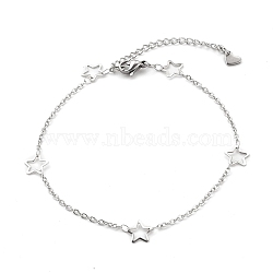 Tarnish Resistant 304 Stainless Steel Cable Chain Anklets, with Star Links and Lobster Claw Clasps, Stainless Steel Color, 9-1/8 inch(23.2cm)(AJEW-H104-06P)