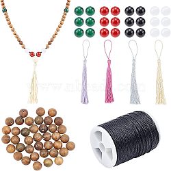 SUPERFINDINGS DIY Beaded Necklace Making Kits, Including Natural Gemstone & Sandalwood Round Beads, Polyester Tassel Decorations, Waxed Cotton Cord, Beads: 132Pcs/set(DIY-FH0004-49)