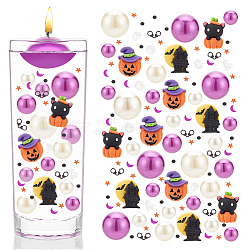 DIY Halloween Theme Vase Fillers for Centerpiece Floating Pearls Candles, Including Moon & Cat & Pumpkin Resin Cabochons, Round Plastic Beads, Nail Art Glitter, Mixed Color(DIY-BC0009-62)