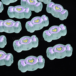 Transparent Acrylic Beads, with Enamel, Frosted, Candy, Light Blue, 13.5x26.5x9.5mm, Hole: 3mm(MACR-S374-05B-05)