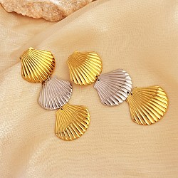 304 Stainless Steel Dangle Stud Earrings, Real 18K Gold Plated & Stainless Steel Color, Shell Shape, 89x32.5mm(EJEW-K296-02GP-09)