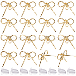 30Pcs Alloy Stud Earring Findings, Bowknot, 30Pcs Plastic Ear Nuts, Golden, 13x15mm, Hole: 1.6mm, Pin: 11x0.8mm(FIND-SC0015-56)