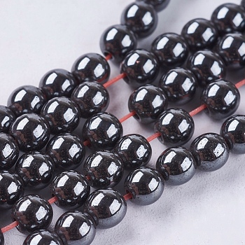 Non-magnetic Synthetic Hematite Bead Strands, Round, Black, 4mm, Hole: 0.5mm, about 104pcs/strand, 15.7 inch