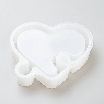 Heart Puzzel Silicone Storage Box Molds, For Trinket Storage Container, Candy Box UV Resin, Epoxy Resin Craft Making, White, 137x125x27mm, Inner Diameter: 80x109mm