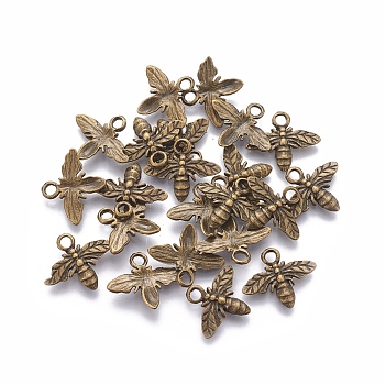 Metal Alloy Pendants, Bees, Nickel Free, Antique Bronze, 15x12x2mm