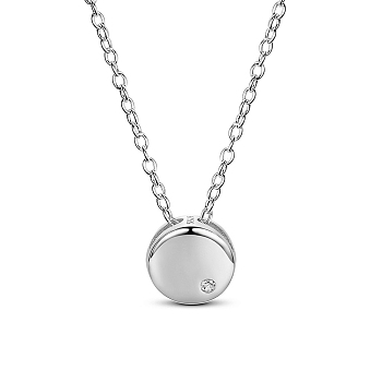 SHEGRACE Simple Design Rhodium Plated 925 Sterling Silver Necklace, with AAA Cubic Zirconia in Round Pendant, Platinum, 15.7 inch