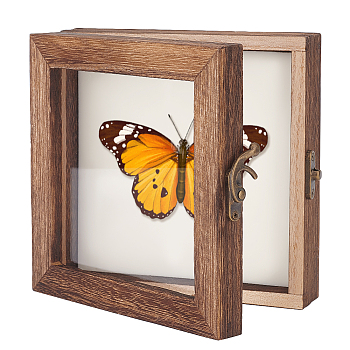 Wood Jewelry Presentation Boxes with White EVA Foam Mat Inside, Flap Cover Insect Specimen Display Case with Visible Acrylic Window, Square, Coconut Brown, 14.85x14.85x4.7cm