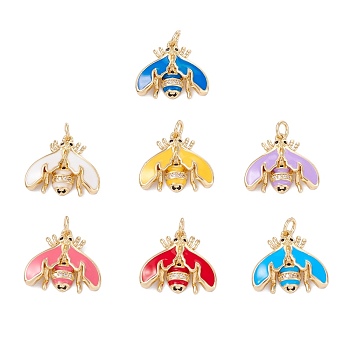 Brass Micro Pave Cubic Zirconia Pendants, with Enamel, Real 18K Gold Plated, Long-Lasting Plated, Bug, Mixed Color, 19x17x4mm, Hole: 3.4mm