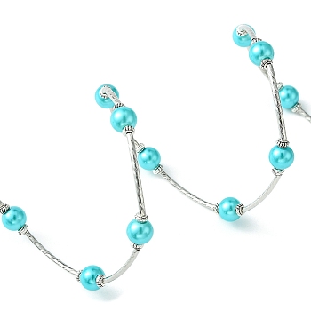 Fashion Wrap Bracelets, Glass Pearl Bracelets with Tube Beads, Cyan, Bracelet: about 60mm inner diameter, Sold per 40 Bracelets