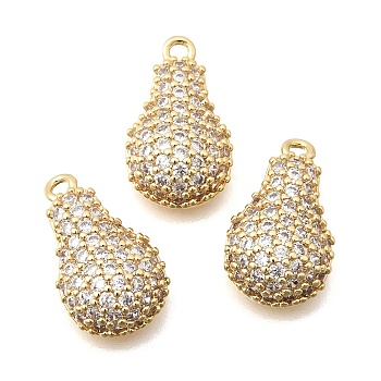 Brass Micro Pave Clear Cubic Zirconia Pendants, Pear Charms, Real 18K Gold Plated, 16x9.5x4.5mm, Hole: 1.4mm