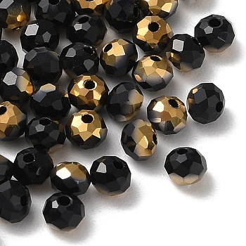 Transparent Electroplate Glass Beads, Half Golden Plated, Faceted, Rondelle, Black, 4.3x3.7mm, Hole: 1mm, 500pcs/bag