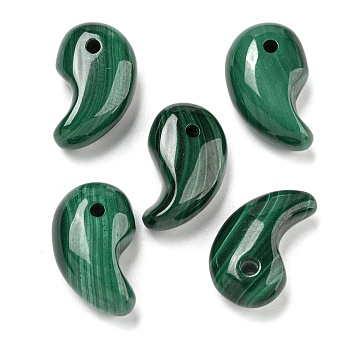 Natural Malachite Pendants, Magatama Charms, 20x12x8mm, Hole: 2mm