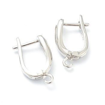Brass Hoop Earring Findings with Latch Back Closure, with Horizontal Loop, Long-Lasting Plated, U Shape, Platinum, 21x13x5.5mm, Hole: 1.5mm, Pin: 1mm