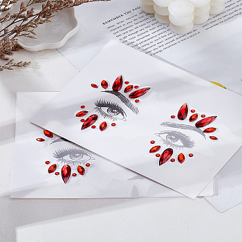 2 Sheets Acrylic Face Gems Stickers, Self Adhesive Temporary Tattoo, with Teardrop & Half Round & Horse Eye Rhinestones, Colorful, 165x125x4.5mm