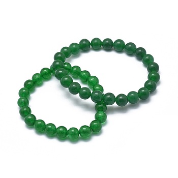 Natural Malaysia Jade(Dyed) Bead Stretch Bracelets, Round, 2 inch~2-1/8 inch(5.2~5.5cm), Bead: 10mm
