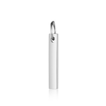 Anti-Tarnish 304 Stainless Steel Pendants, with Jump Ring, Manual Polishing, Rectangle Charm, Stamping Blank Tag, Stainless Steel Color, 15x3x1.5mm, Hole: 3mm