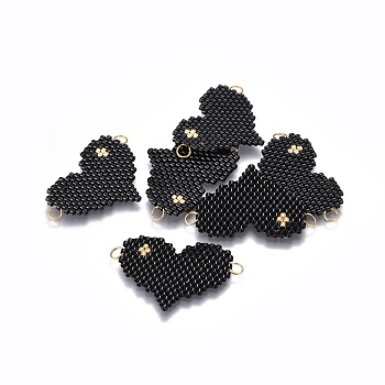 MIYUKI & TOHO Handmade Japanese Seed Beads Links, Loom Pattern, Heart, Black, 22x29x1.7mm, Hole: 2.5mm
