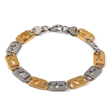 304 Stainless Steel Mariner Hollow Cross Link Chain Bracelets, with 201 Stainless Steeel Findings, Golden & Stainless Steel Color, 9-1/4 inch(23.6cm)