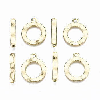 Alloy Toggle Clasps, Cadmium Free & Nickel Free & Lead Free, Ring, Real 16K Gold Plated, Ring: 23x18x1.5mm, Hole: 2.5mm, Bar: 23x5x4mm, Hole: 1.8mm