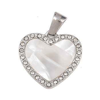 303 Stainless Steel Pendants, Heart Charms, with Rhinestone & Enamel, Stainless Steel Color, 19x20x2mm, Hole: 5.4x2.7mm