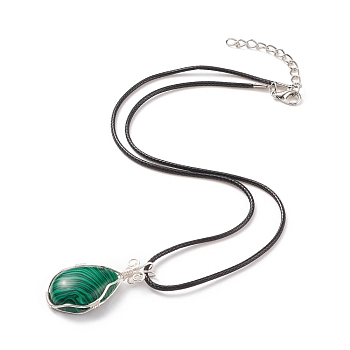 Synthetic Malachite Teardrop Pendant Necklaces Set with Waxed Cords for Women, 17.91 inch(45.5cm)