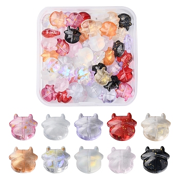 50Pcs 10 Style Transparent Spray Painted Glass Beads, with Gold Foil, Cow, Mixed Color, 11.5x12x6mm, Hole: 1mm, 5Pcs/style