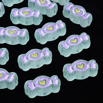 Transparent Acrylic Beads, with Enamel, Frosted, Candy, Light Blue, 13.5x26.5x9.5mm, Hole: 3mm