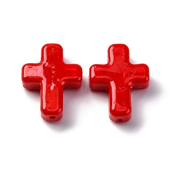 Handmade Lampwork Beads, Cross, Red, 26x19.5x7.5mm, Hole: 1.6mm