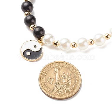 Ожерелье из сплава eaneml yin yang charm с пластиковым искусственным жемчугом из бисера для женщин(NJEW-JN03913)-7