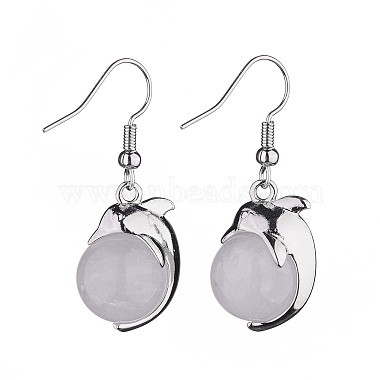 Natural Quartz Crystal Dolphin Dangle Earrings with Crystal Rhinestone(EJEW-A092-20P-01)-2
