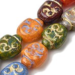 Painted Glass Beads Strands, Golden Metal Enlaced, Nuggets, Mixed Color, 16x12x8~8.5mm, Hole: 0.9mm, about 22pcs/strand, 13.90''(35.3cm)(GL-CBA8EF0-01)