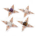 Rose Gold Brass Spritual Energy Generator, with Gemstone Pyramid and Conductive Coils, for Body Healing, Reiki Balancing Chakras, Aura Cleansing, Protection, Darts, 113.5x113.5x32mm(DJEW-P003-01RG)