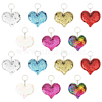 14Pcs 7 Colors PVC Reflective Sequin Heart Pendant Keychain, with Platinum Plated Iron Findings, for Car Keychain Bag Ornament, Platinum, Mixed Color, 11.5~12cm, 2pcs/color (KEYC-YW0001-27)