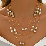 Elegant Iron & Round Glass Multi Layered Necklaces, Long Women's Fashion Necklaces, Golden, White, 62.20 inch(158cm)(PM1009)