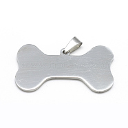 304 Stainless Steel Pendants, Double Sided Polishing, Bone, Stainless Steel Color, 21x39.5x2mm, Hole: 3x6.5mm(STAS-Q213-07)
