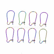 304 Stainless Steel Hoop Earrings Findings Kidney Ear Wires, Rainbow Color, 21 Gauge, 21x10~11x0.7mm(STAS-N098-006)