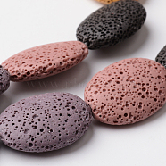 Natural Lava Rock Bead Strands, Flat Oval, Dyed , Mixed Color, 26x19~20x8mm, Hole: 1mm, about 15pcs/strand, 15.7 inch(G-O126-03)