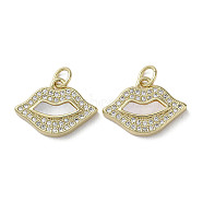 Brass Micro Pave Cubic Zirconia Pendants, with Shell, Lip, Real 18K Gold Plated, 13x18x3mm, Hole: 3mm(KK-G485-10G)