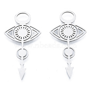 201 Stainless Steel Pendants, Eye with Arrow Charm, Stainless Steel Color, 42.5x22x1mm, Hole: 5x7mm(STAS-N090-LA949-1)