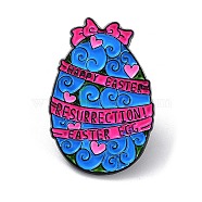 Easter Egg with Heart Enamel Pins, Black Alloy Badge for Backpack Cloths Hats Jacket, Dodger Blue, 30.5x20.5x1.5mm(JEWB-Q040-01A)