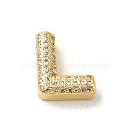 Brass Micro Pave Clear Cubic Zirconia Charms, Real 18K Gold Plated, Letter L, 10.5~13.5x3.5~14x5mm, Hole: 1.8~2x1.8~2.5mm(ZIRC-C009-01G-L)