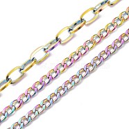 Stainless Steel Chains, with Cable Chain & Curb Chain, Unwelded, Rainbow Color, 4.5~6.5x3~4x1mm, 39.37 inch(1m)(CHS-XCP0001-03M)