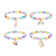 Colorful Acrylic Beaded Stretch Bracelet with Alloy Enamel Charms for Women, Mixed Patterns, Inner Diameter: 2 inch(5.2cm)(BJEW-JB08725)