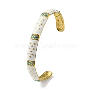304 Stainlee Steel Enamel Open Cuff Bangles, Adjustable Rhinestone Bangles for Women, Real 18K Gold Plated, Medium Turquoise, Inner Diameter: 2-5/8 x 2-1/8 inch(6.75x5.3cm)(BJEW-Z063-01A)