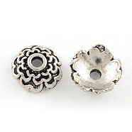 Tibetan Style Alloy Bead Caps, Cadmium Free & Lead Free, Flower, Antique Silver, 7x3mm, Hole: 1mm, about 5263pcs/1000g(TIBEP-R304-114AS-LF)